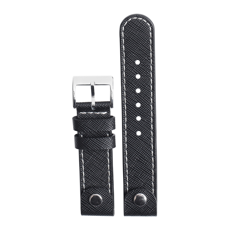Snap Black Top Grain Leather Watch Straps for Men in 20mm 22mm From ZOVNE
