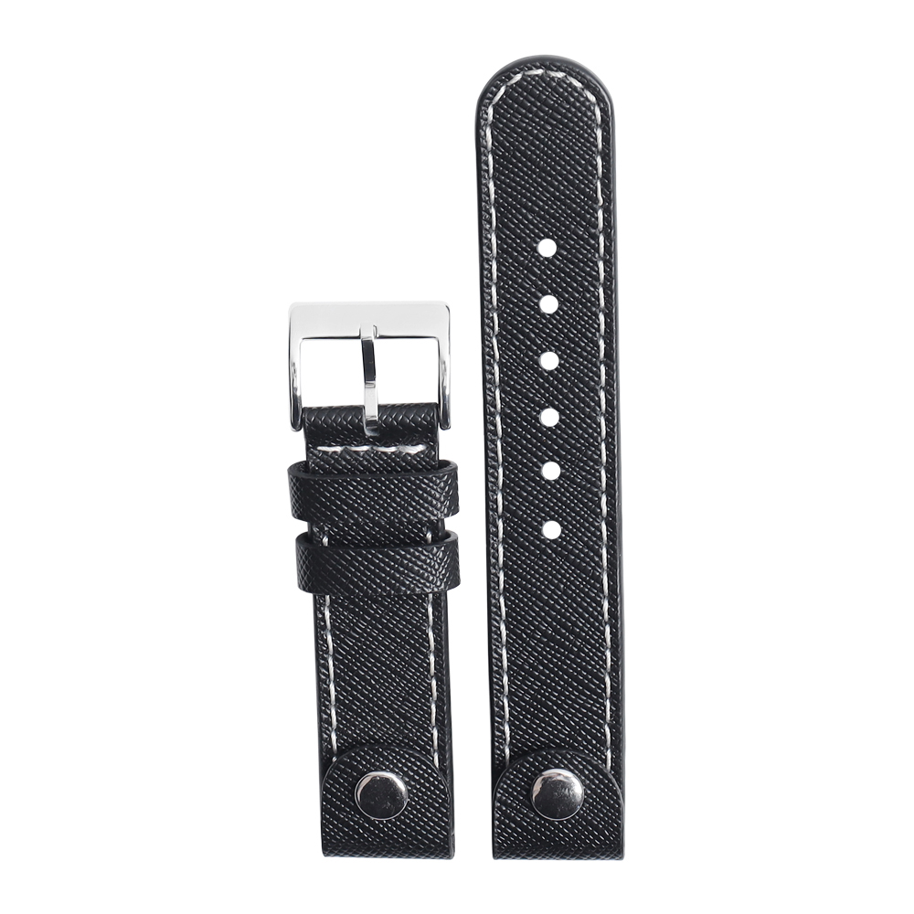 Snap Black Top Grain Leather Watch Straps for Men in 20mm 22mm From ZOVNE