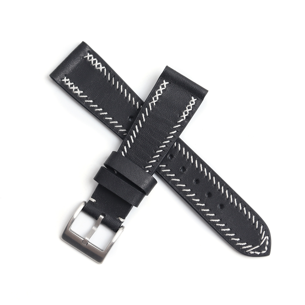 ZOVNE Black Genuine Leather Watch Bands for Men in 22mm with New Stitching