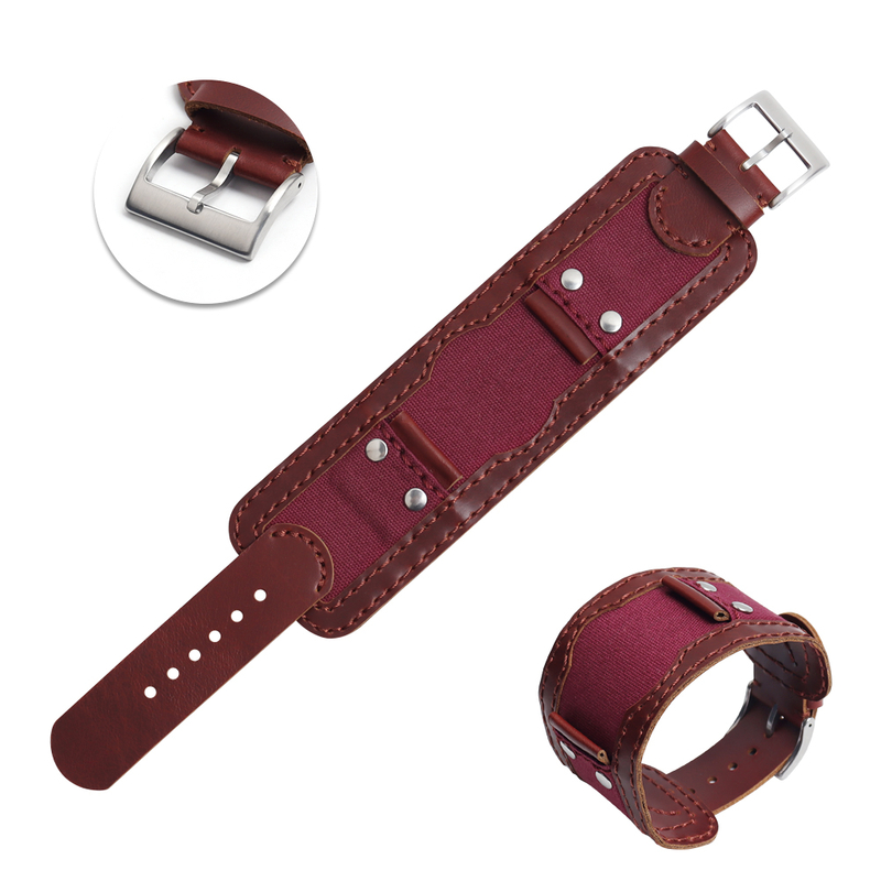 Handmade Vintage style Cuff&Cund Leather canvas watch strap for men in 20mm 22mm from ZOVNE