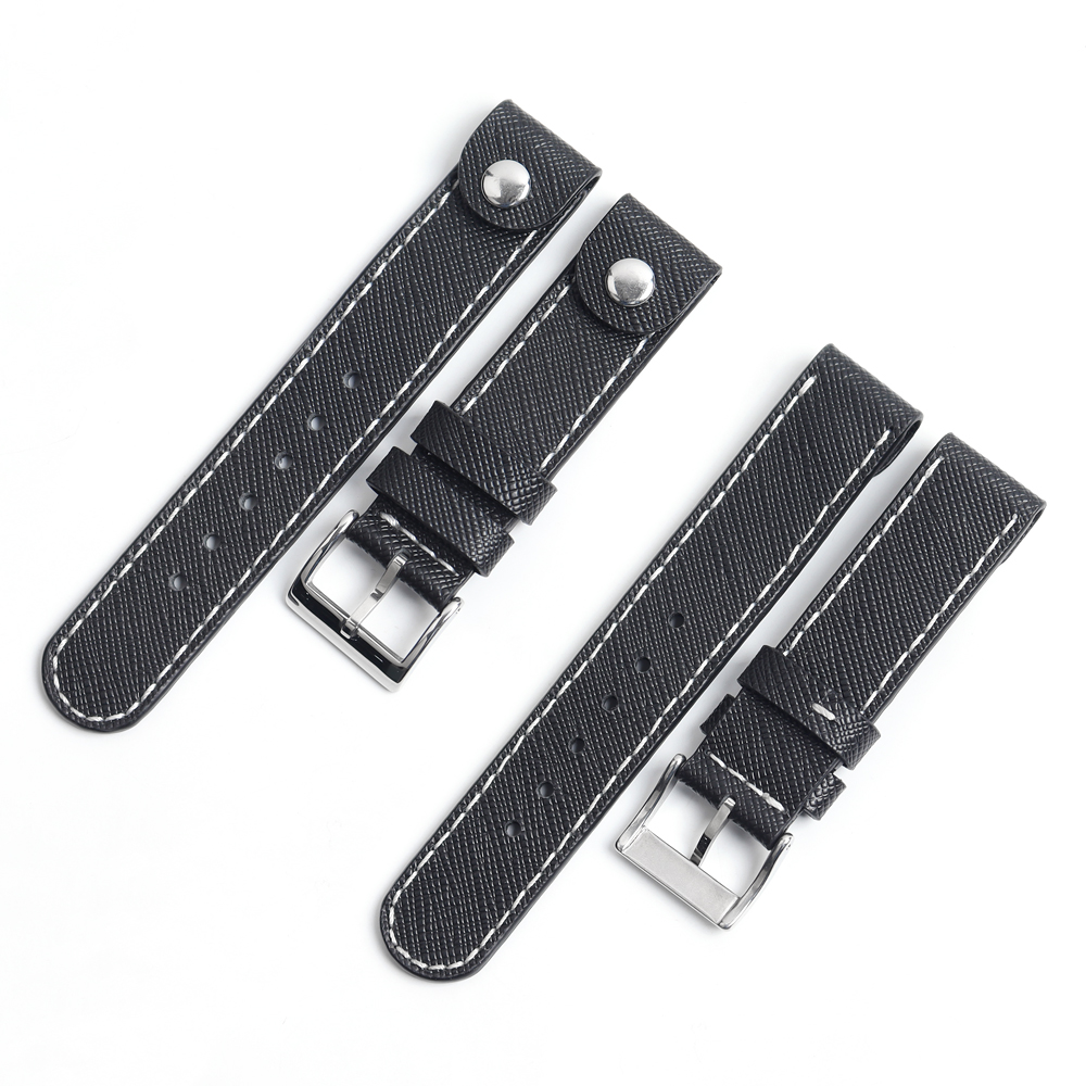 Snap Black Top Grain Leather Watch Straps for Men in 20mm 22mm From ZOVNE