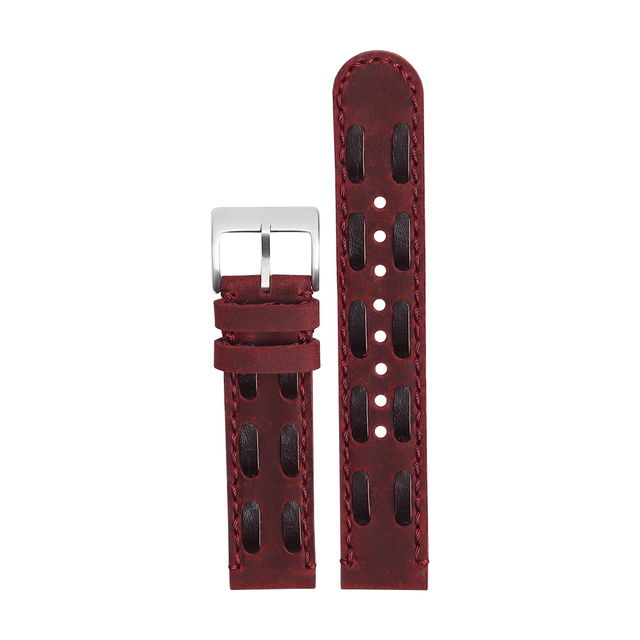 ZOVNE- Vintage Top Grain Cowhide Handmade Leather Watch Band in 20mm 22mm Watch Strap for Brand Watches with Wine Color