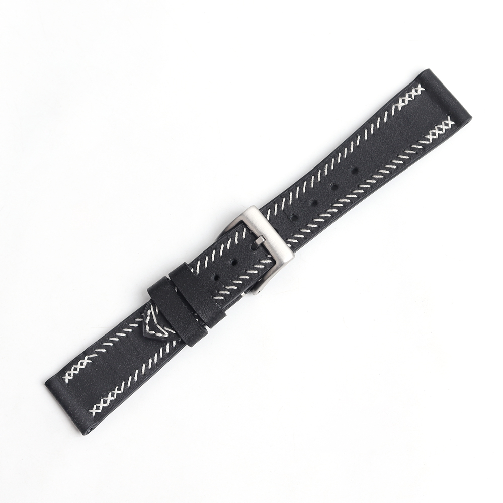ZOVNE Black Genuine Leather Watch Bands for Men in 22mm with New Stitching