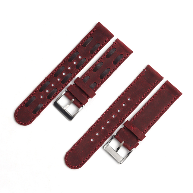 ZOVNE- Vintage Top Grain Cowhide Handmade Leather Watch Band in 20mm 22mm Watch Strap for Brand Watches with Wine Color