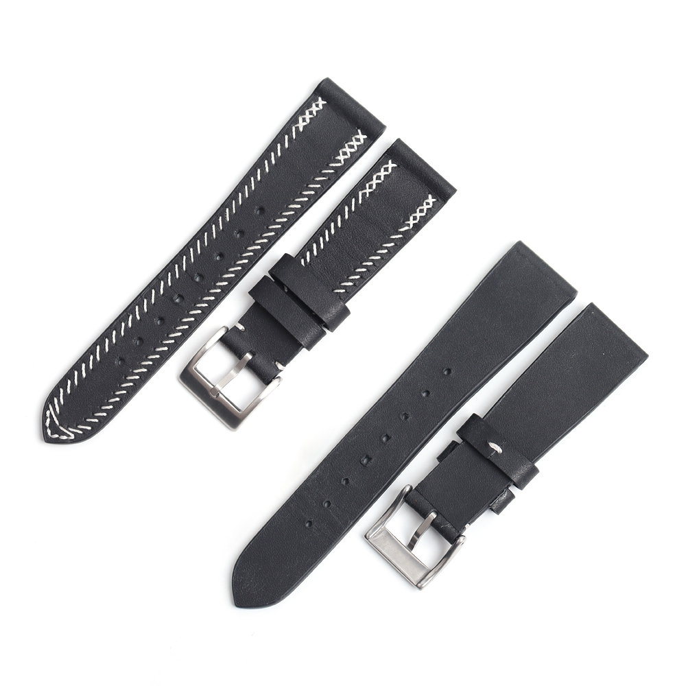 ZOVNE Black Genuine Leather Watch Bands for Men in 22mm with New Stitching
