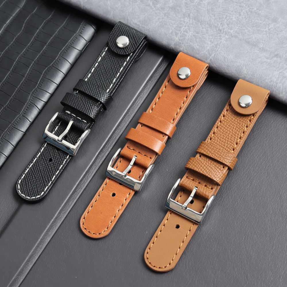 Snap Black Top Grain Leather Watch Straps for Men in 20mm 22mm From ZOVNE