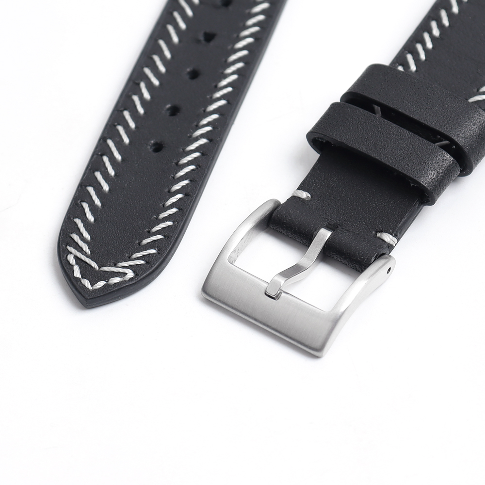 ZOVNE Black Genuine Leather Watch Bands for Men in 22mm with New Stitching