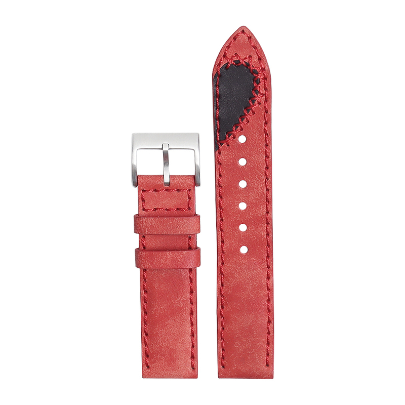 ZOVNE Red Vegetable Tanned Leather Watch Straps for Men in 20mm 22mm with Handmade Stitching