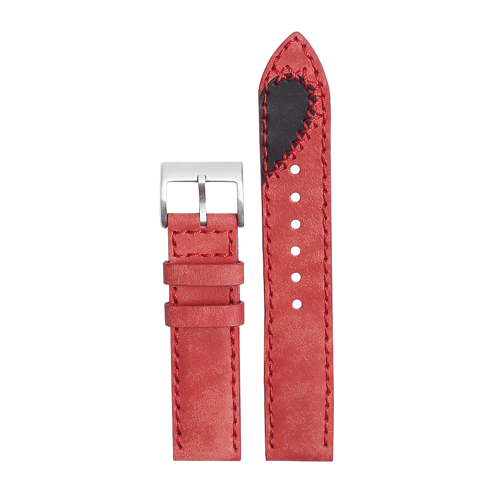 ZOVNE Red Vegetable Tanned Leather Watch Straps for Men in 20mm 22mm with Handmade Stitching