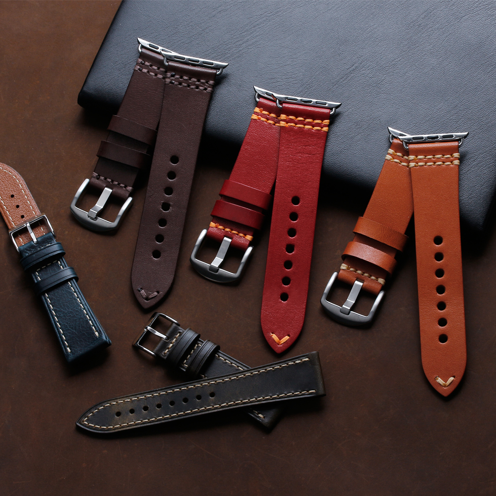 ZOVNE Handmade Leather Apple Watch Band with High Quality in 22mm 24mm
