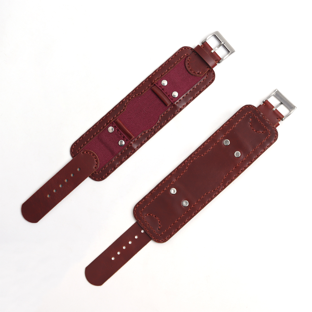 Handmade Vintage style Cuff&Cund Leather canvas watch strap for men in 20mm 22mm from ZOVNE