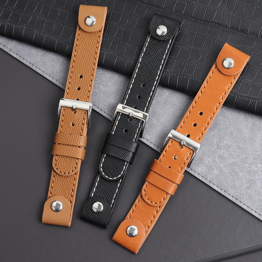 Snap Black Top Grain Leather Watch Straps for Men in 20mm 22mm From ZOVNE