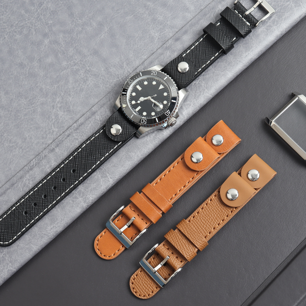 Snap Black Top Grain Leather Watch Straps for Men in 20mm 22mm From ZOVNE