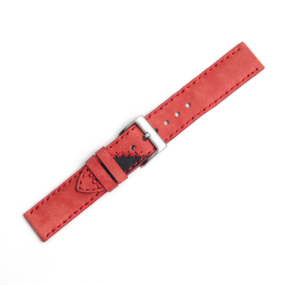 ZOVNE Red Vegetable Tanned Leather Watch Straps for Men in 20mm 22mm with Handmade Stitching