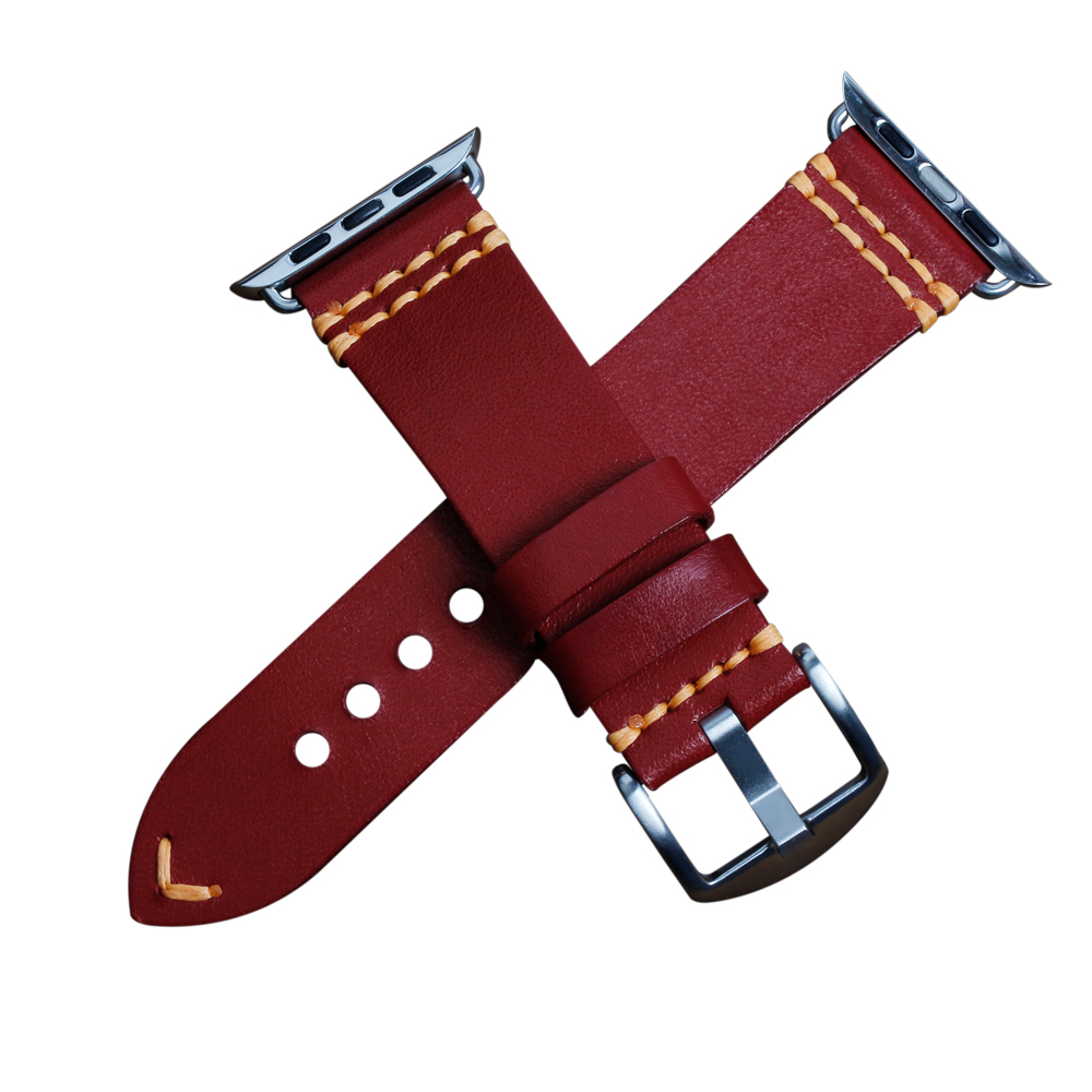 22mm red leather watch strap