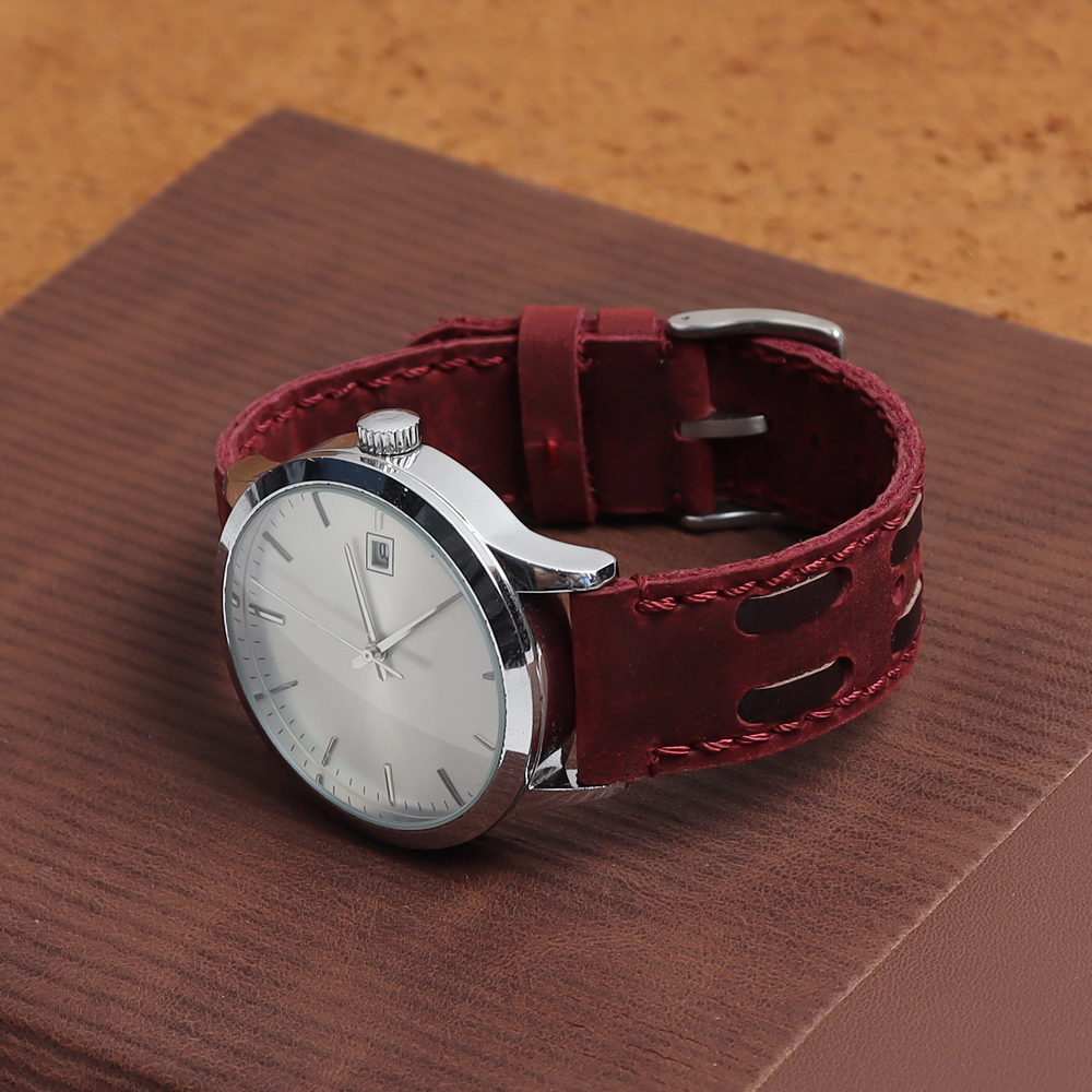 ZOVNE- Vintage Top Grain Cowhide Handmade Leather Watch Band in 20mm 22mm Watch Strap for Brand Watches with Wine Color