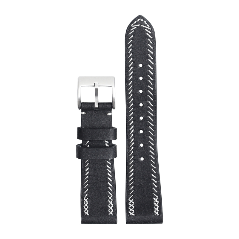 ZOVNE Black Genuine Leather Watch Bands for Men in 22mm with New Stitching